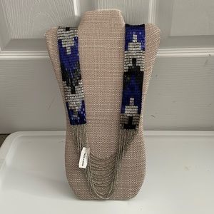 Wide beaded necklace made in Nepal.